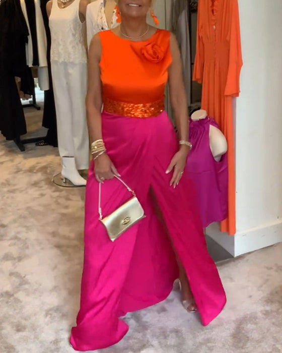 Uformell kjole uten erme med splitt