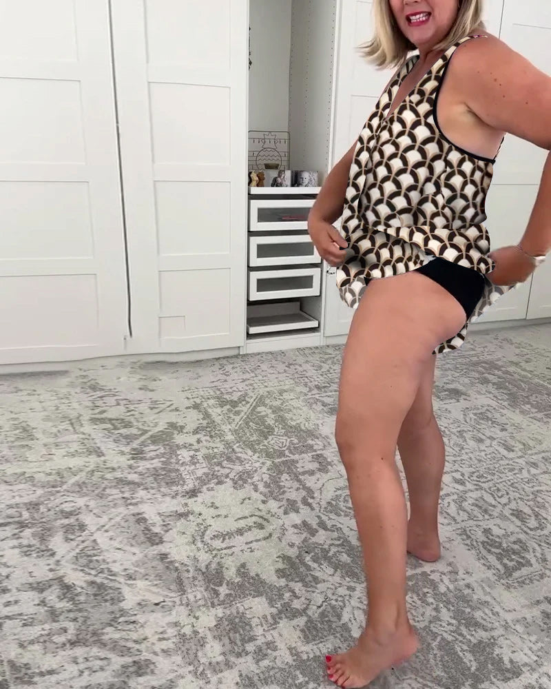 To-delig Ärmeløst Geometrisk Badedrakt