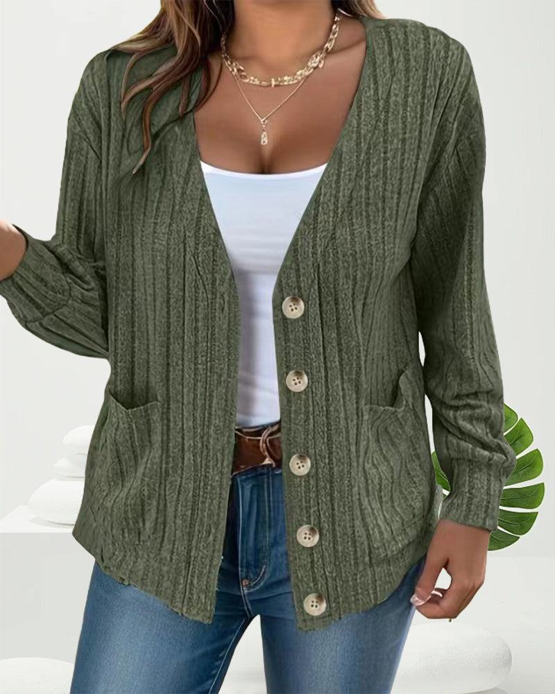 Ensfarget V-hals langermet kåpe