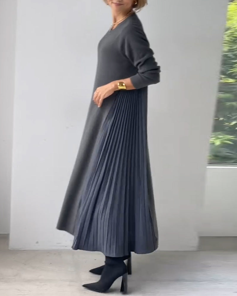 Elegant langermet plissert genserkjole