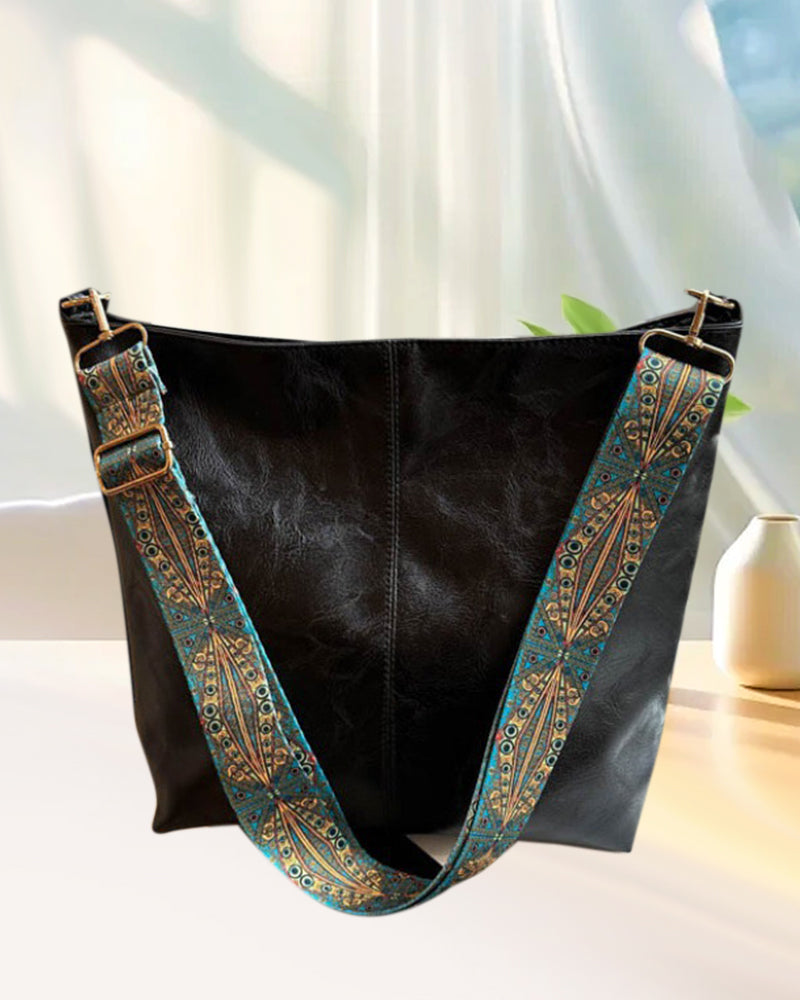 Vintage skulderreim bøtteveske med stor kapasitet