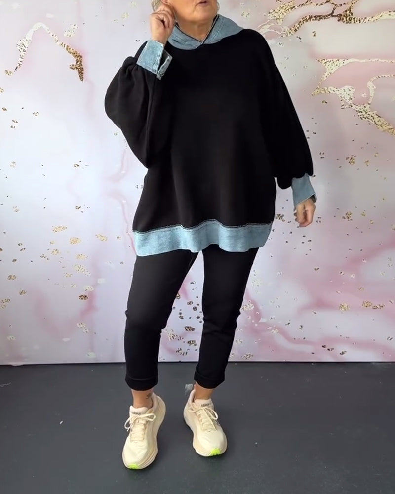 Uformell hettegenser med lanterne i kontrastfarge