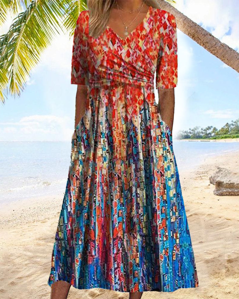 V-halset feriekjole med lommetrykk