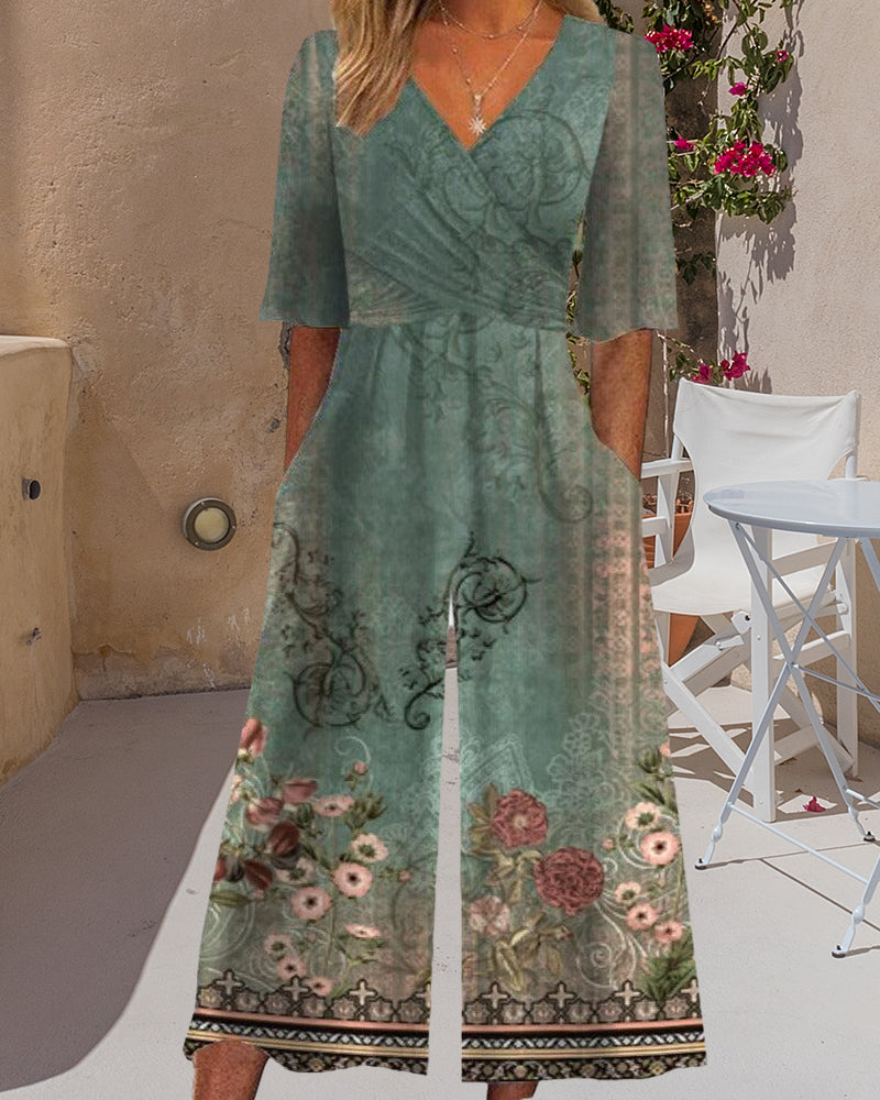 vintage jumpsuit med blomstertrykk