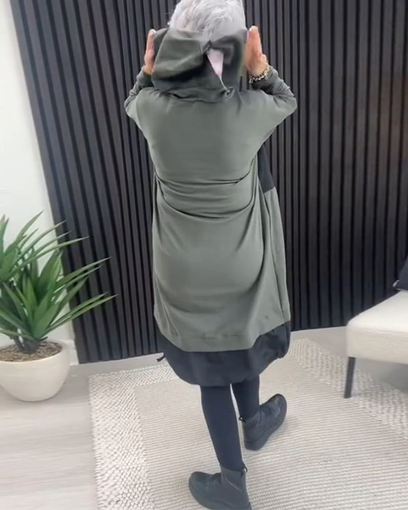 Uformell hettekjole med lomme med fargeblokktrykk