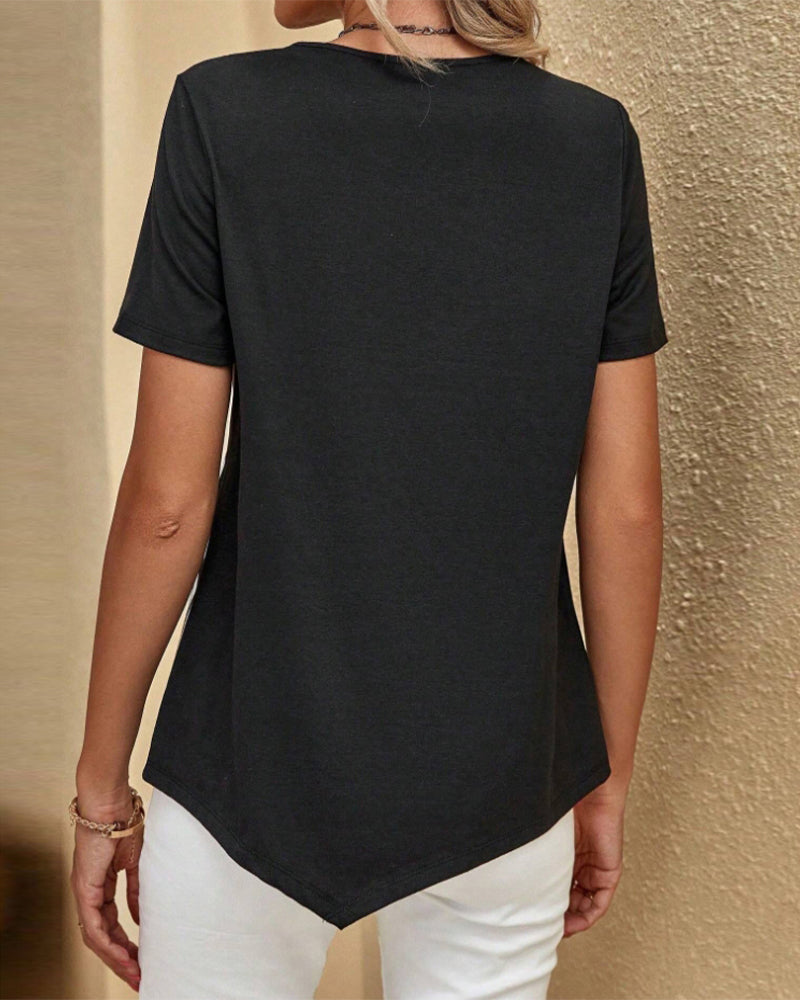 Bluse med rund hals I fargeblokk