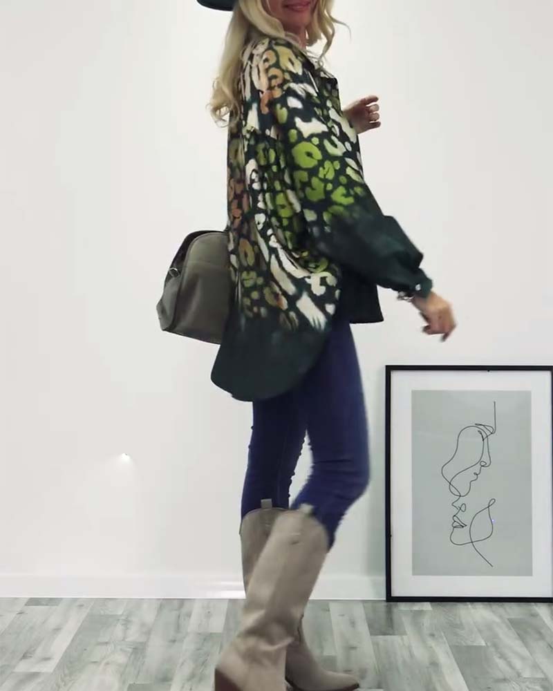 Fritidsskjorte med leopardmønster