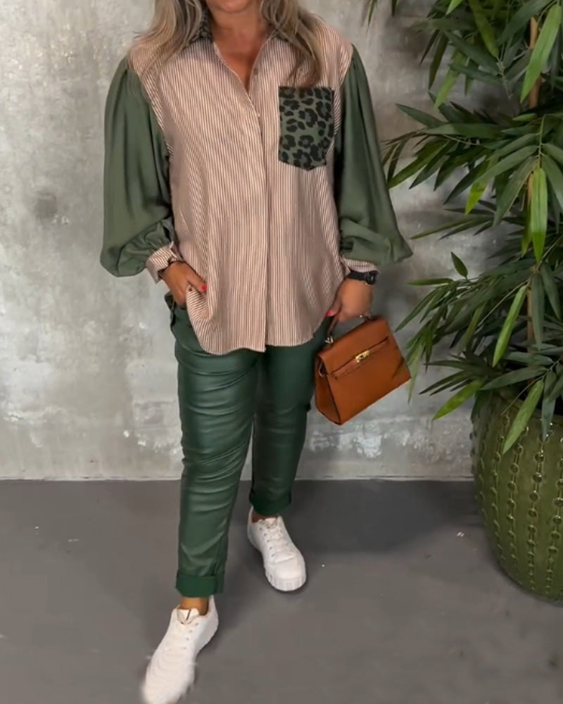 Skjorte med leopardmønster i jakkeslag med lanterne