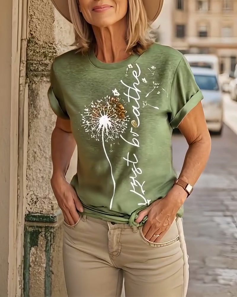 T - Shirt Med Dandelion Print Kort Årløse