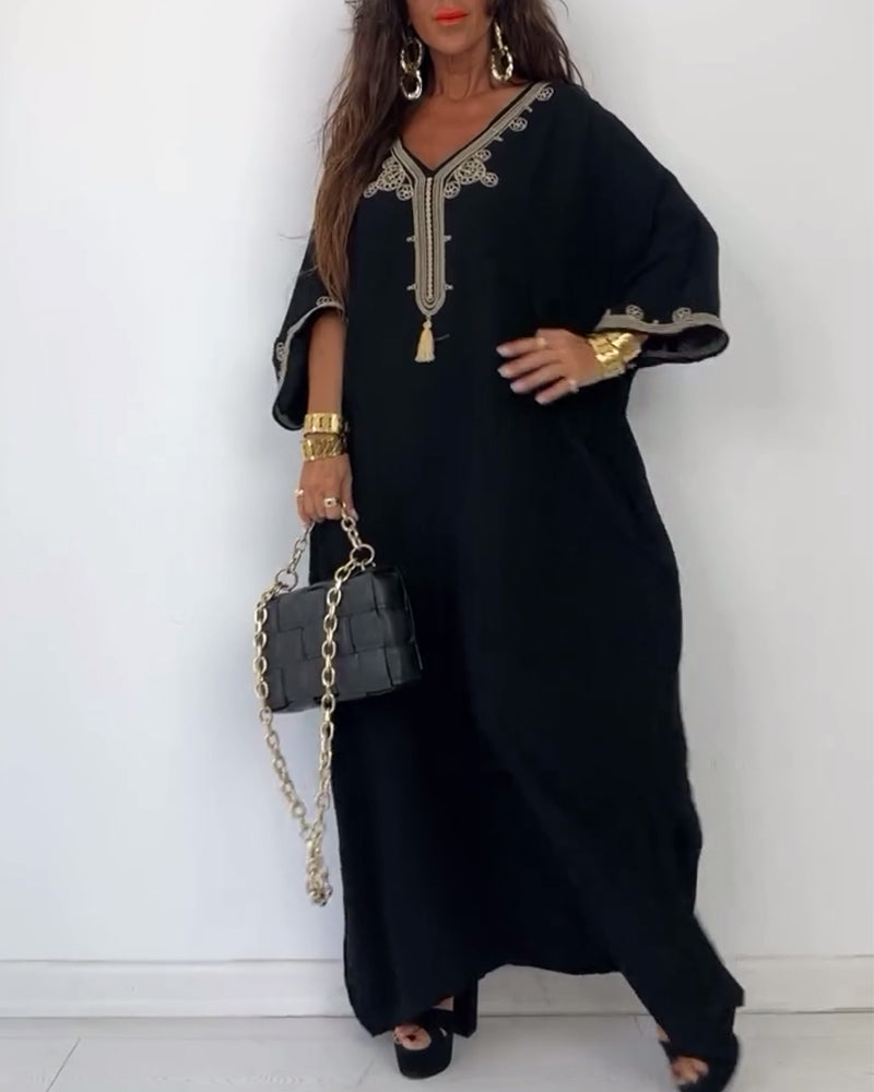 V-hals løs enkel kjole