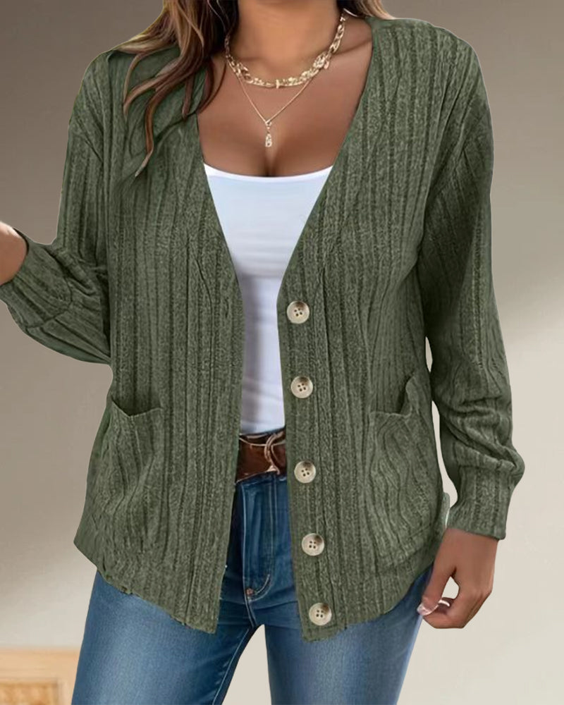 Ensfarget V-hals langermet kåpe