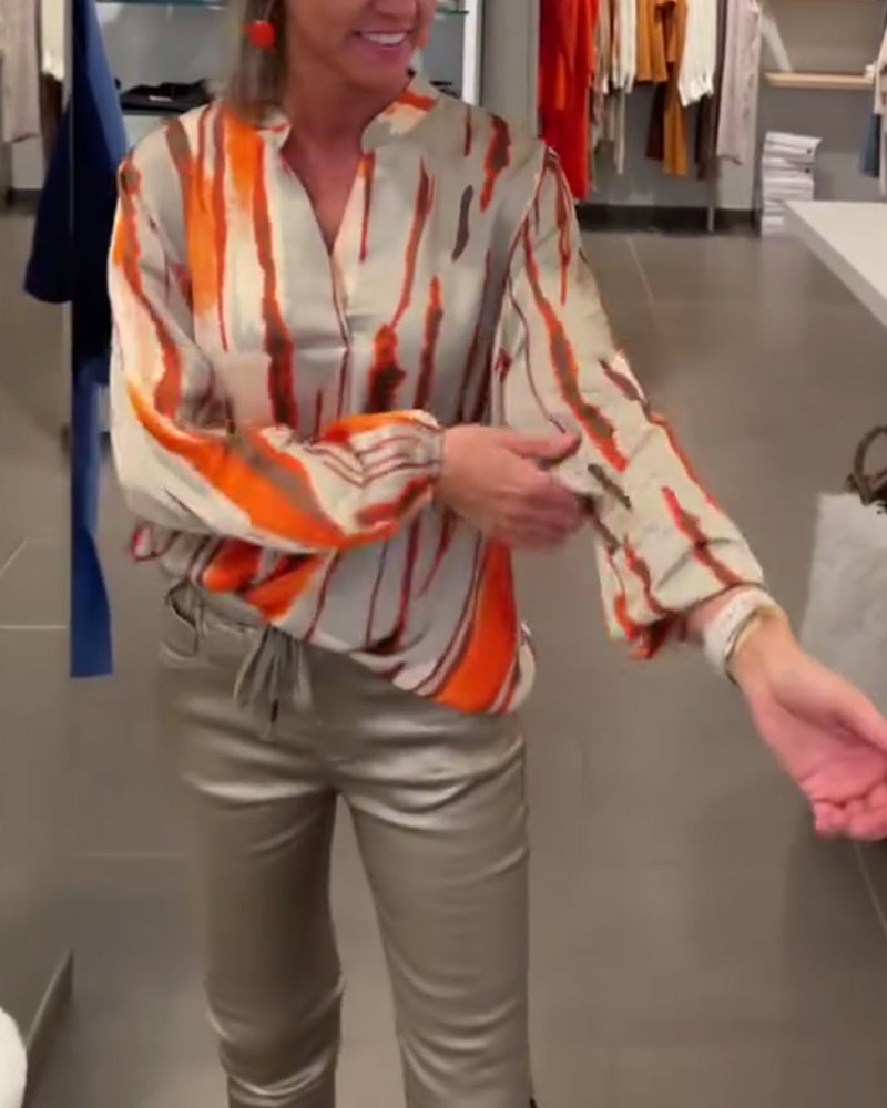 Langermet bluse med stripete print