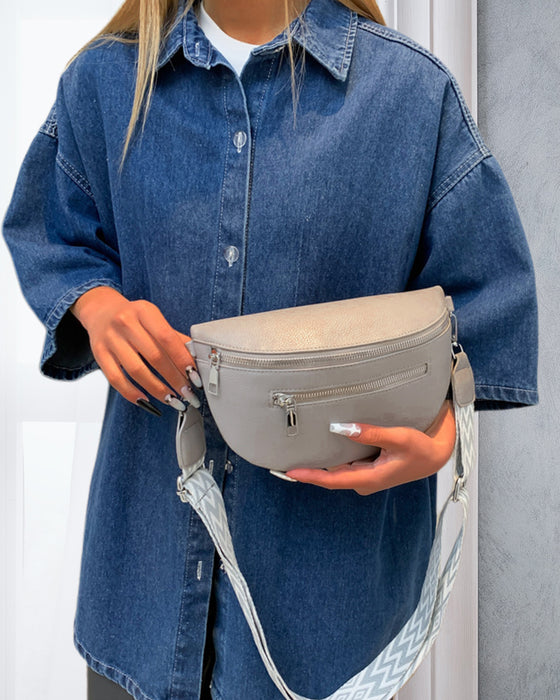 Glidelås skulderveske med kontraststropper