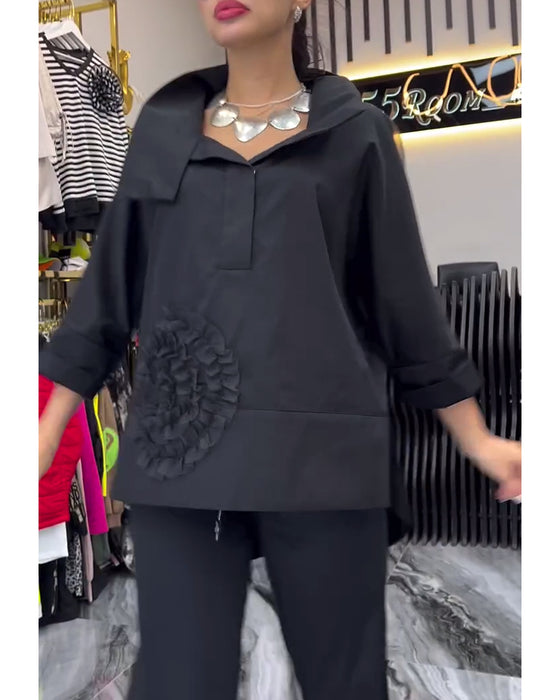 Lapel-blonde med lappeteppe blomsterbluse