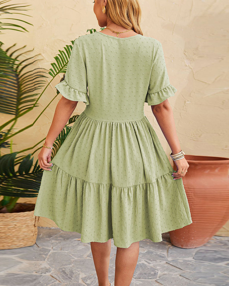 Elegant A-linjekjole med volang med knapper