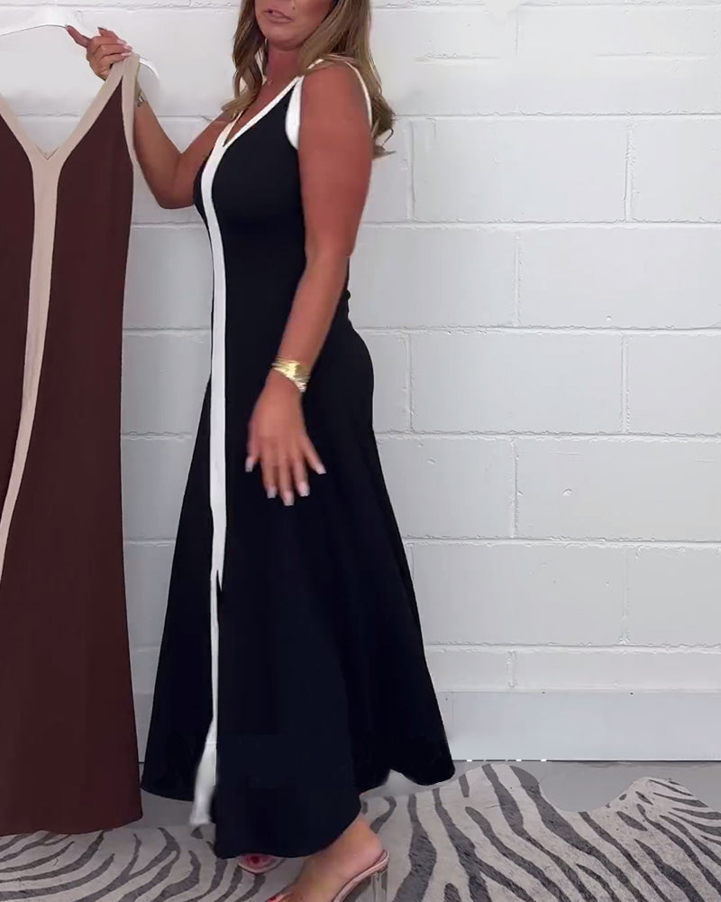 Ermeløs fargeblokk med splittkjole