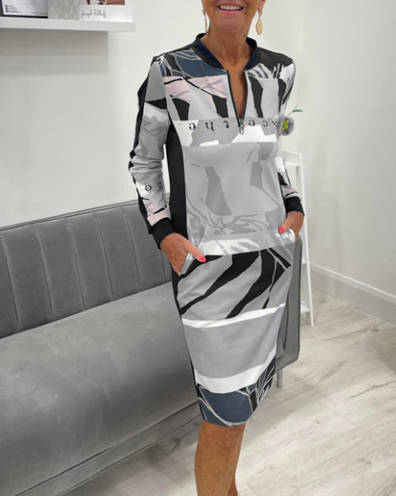 Langermet lomme med glidelås i fargeblokkkjole