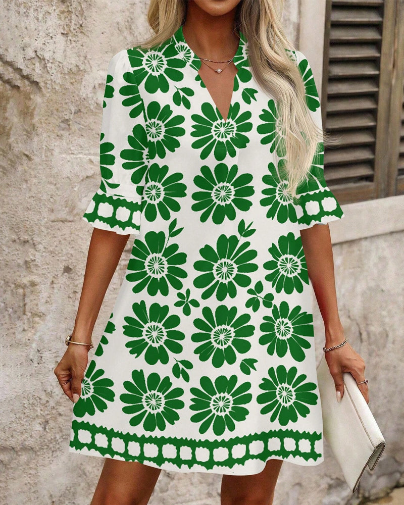 Elegant Rett Kjole Med Floral Trykk