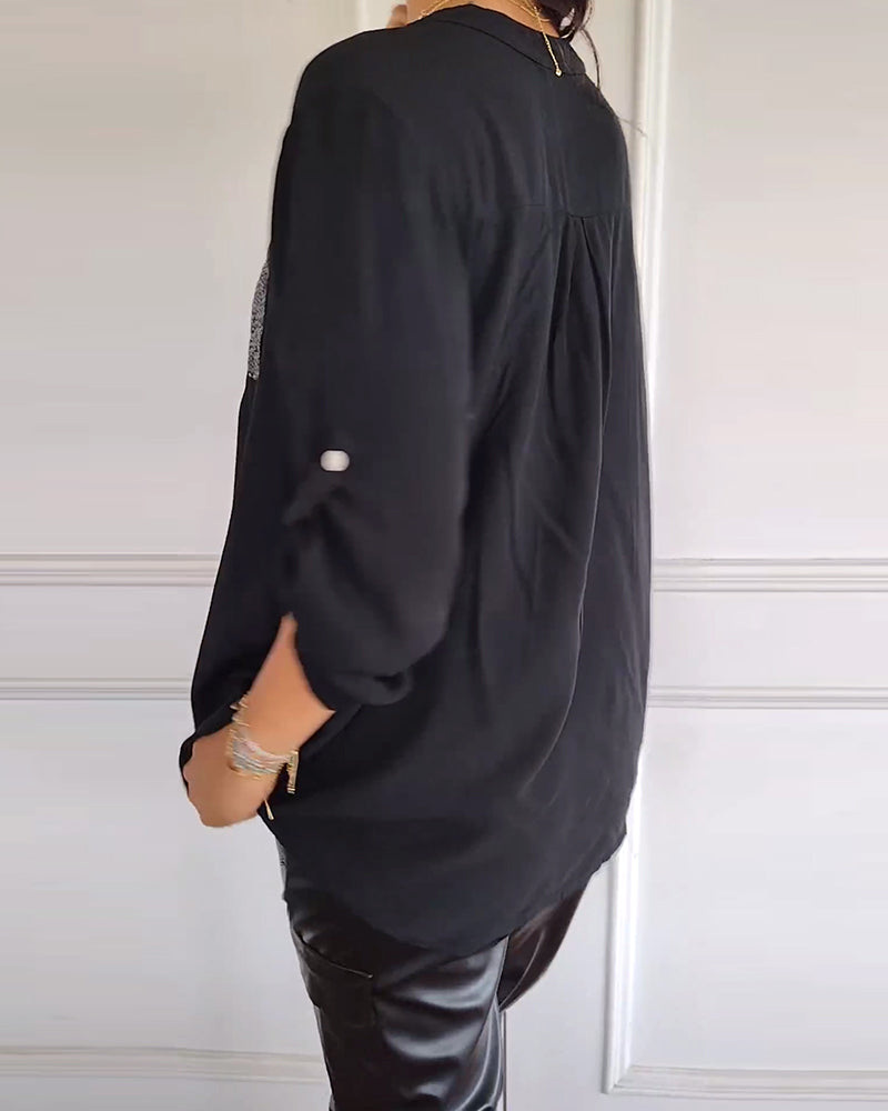 Løs casual topp med paljetter og patchwork