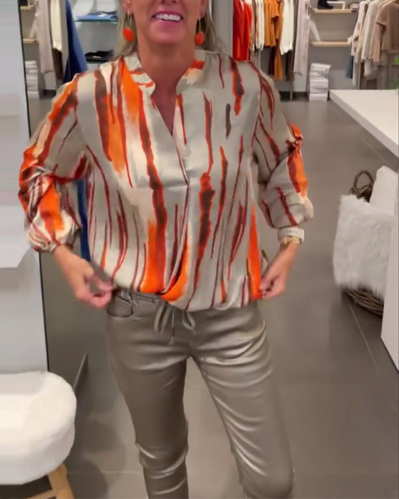 Langermet bluse med stripete print