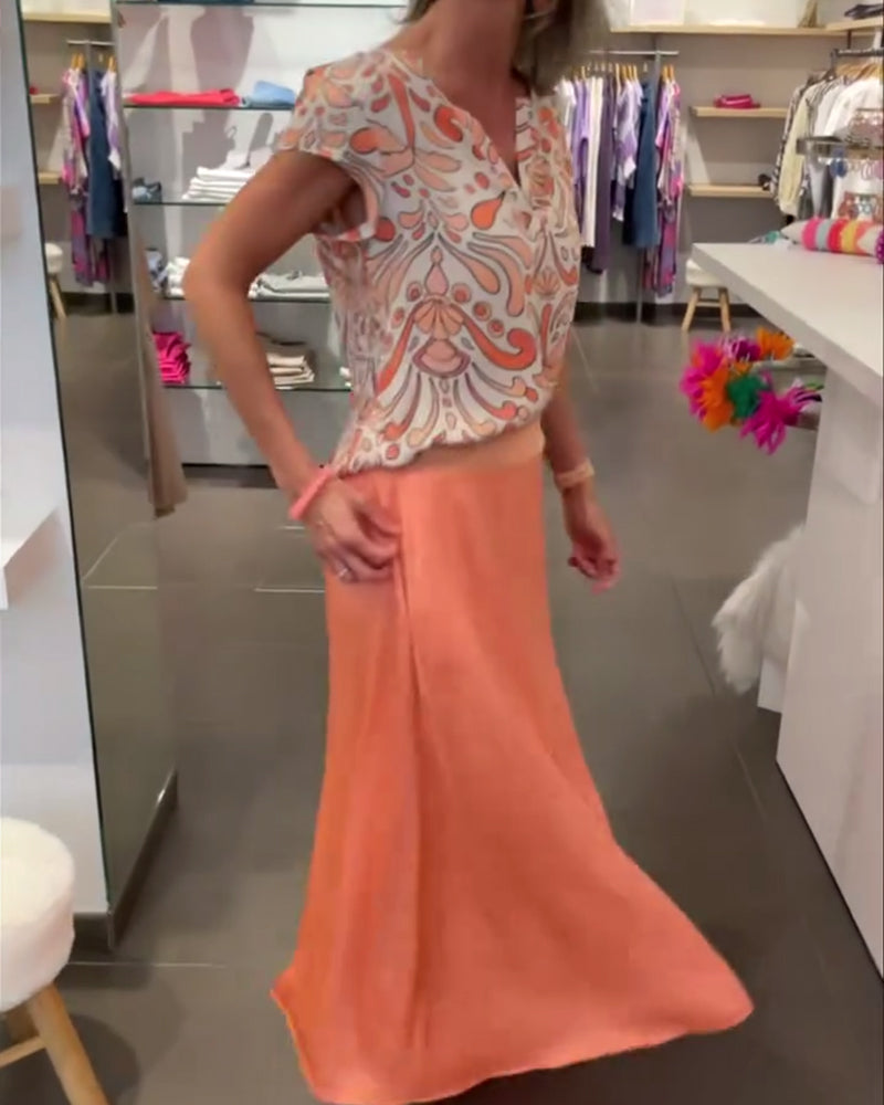 Avslappet bluse med V-hals og raglanermer