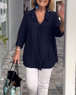 Lapel ensfarget løs bluse