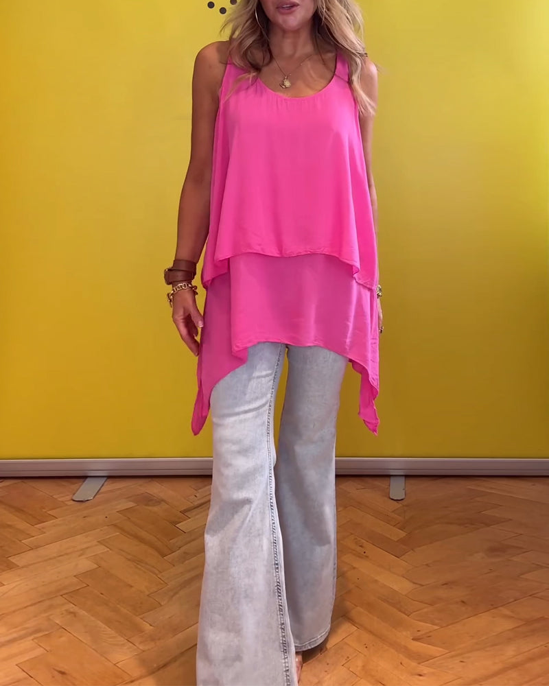 Ermeløs tolags ensfarget topp