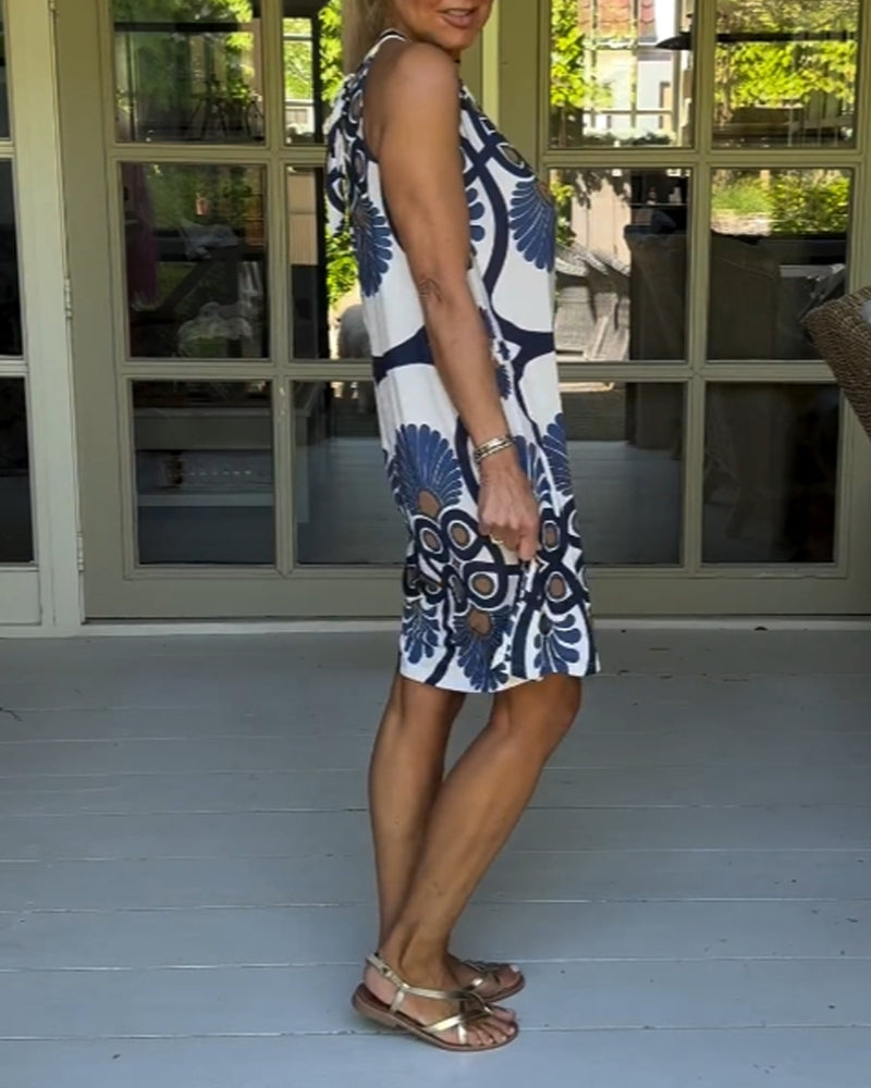 Kjole med halterhals i vintageprint