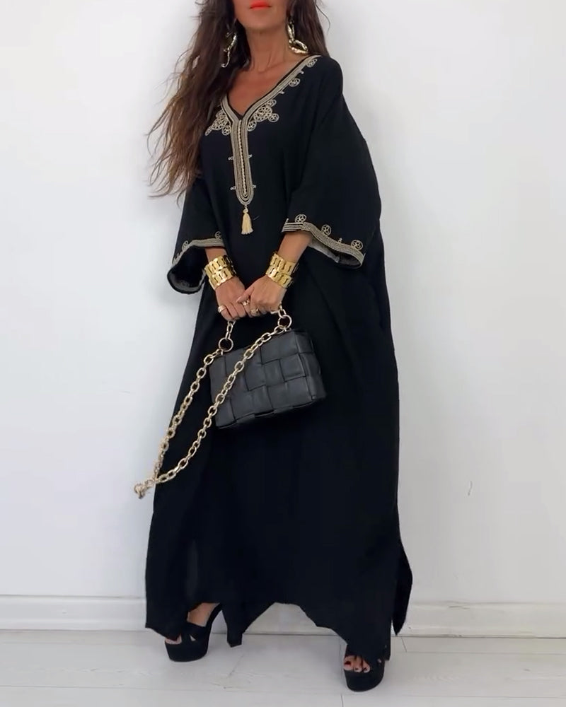 V-hals løs enkel kjole