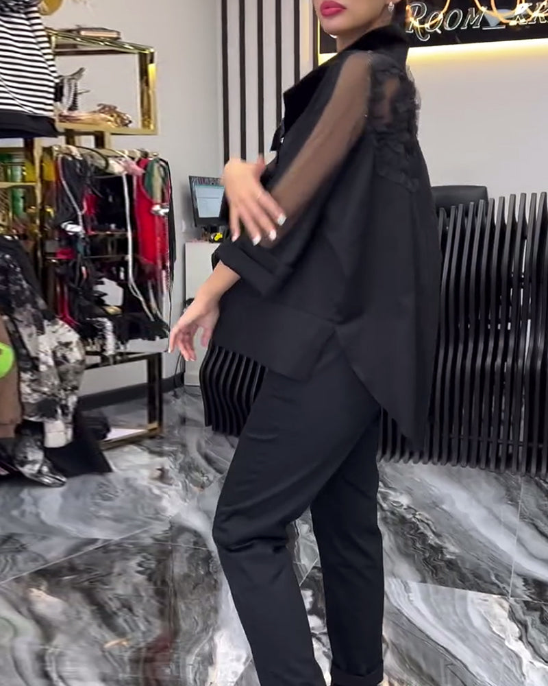 Lapel-blonde med lappeteppe blomsterbluse