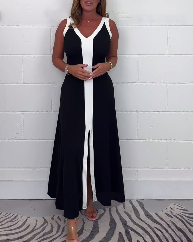 Ermeløs fargeblokk med splittkjole