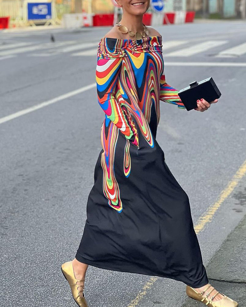 Langermet elegant maxikjole off shoulder