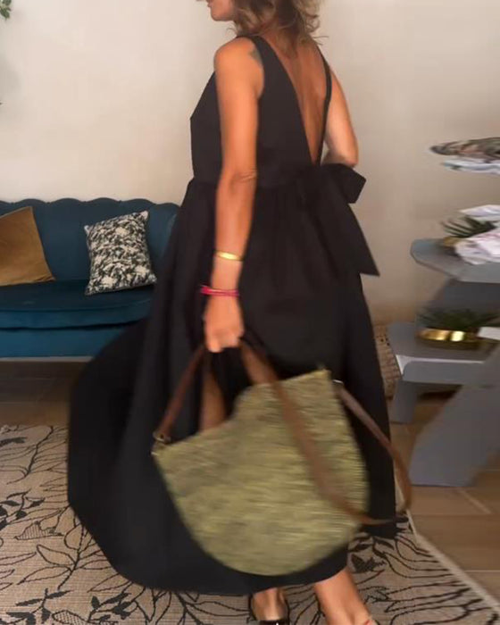 Ryggløs Kjole Med Sløyfe