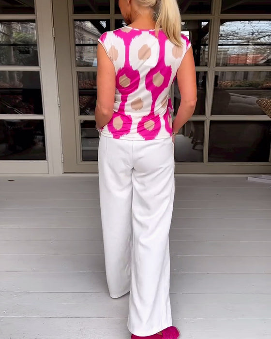 Tanktopp med trykk og plissert vri