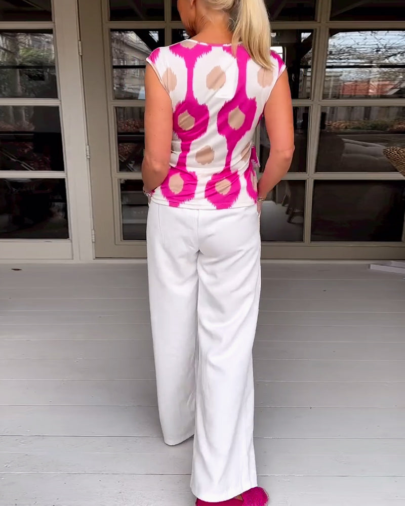 Tanktopp med trykk og plissert vri