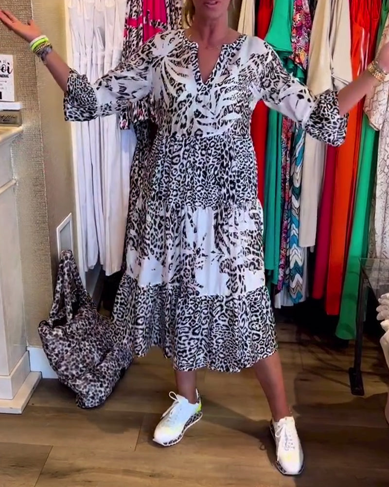 Leopardprint 3/4-ermet fritidskjole