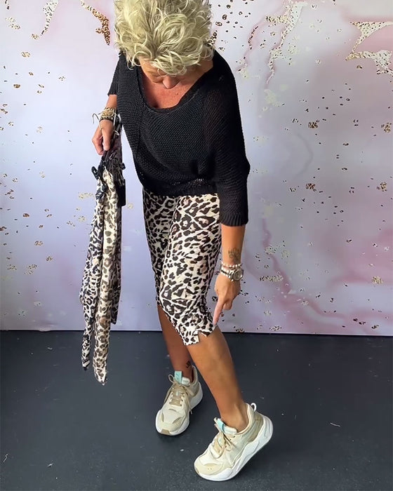 Leopardprint avskårne bukser med smal passform