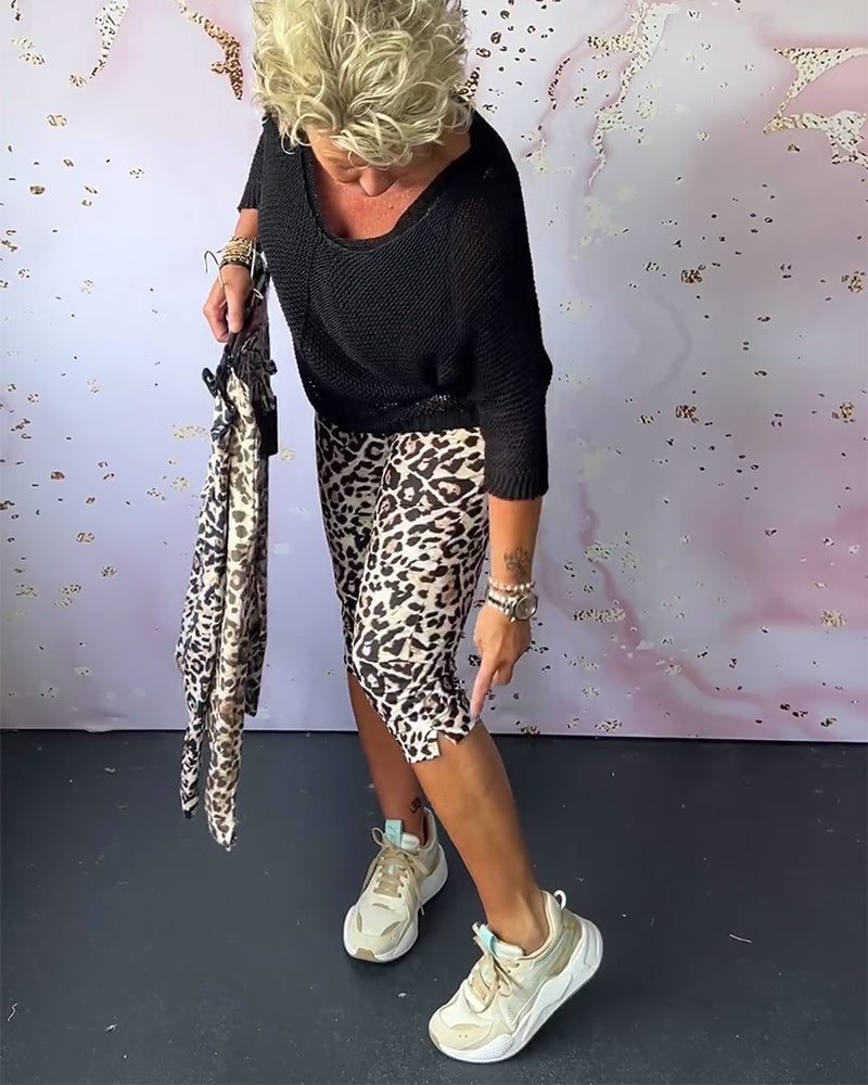 Leopardprint avskårne bukser med smal passform