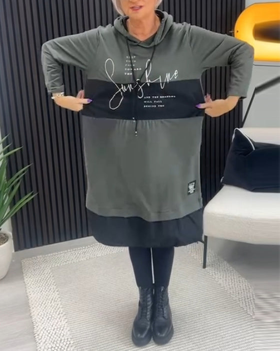 Uformell hettekjole med lomme med fargeblokktrykk