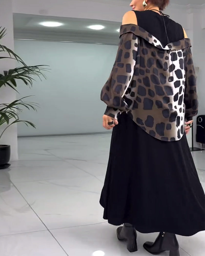 Uformell kjole med leopardmønster utenfor skulderen