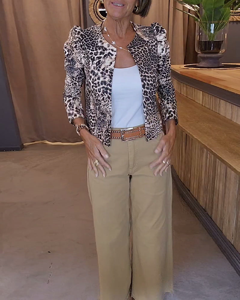 Leopard-trykk puffermer casual jakke