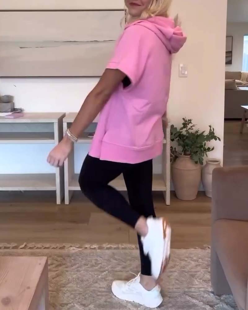 Kortermet hettegenser med halv glidelåslomme