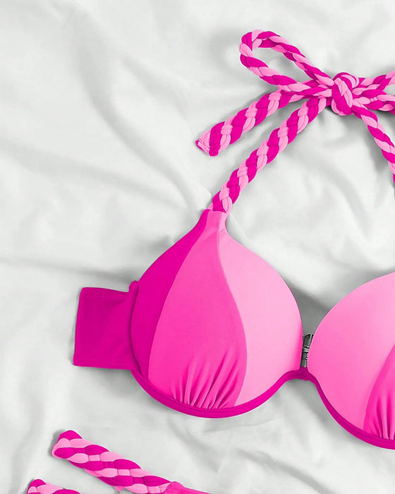 Colorblock halterneck bikinisett