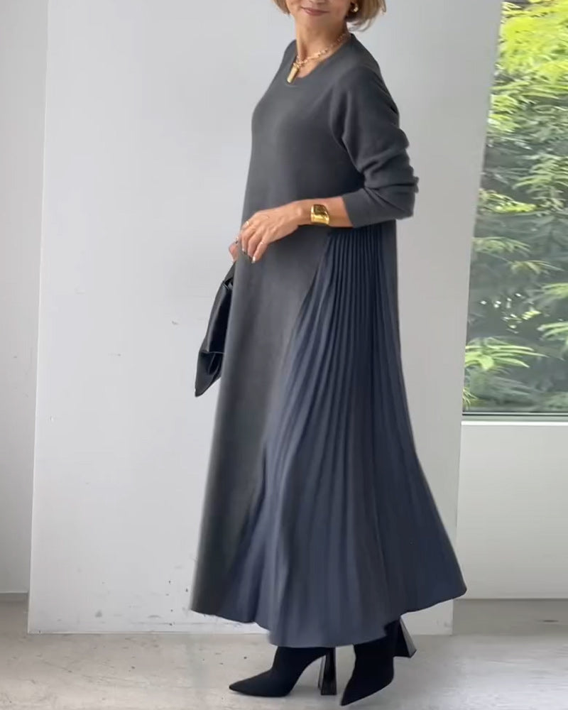 Elegant langermet plissert genserkjole