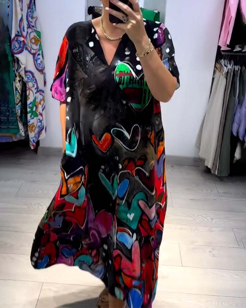Love casual kjole med V-hals trykt