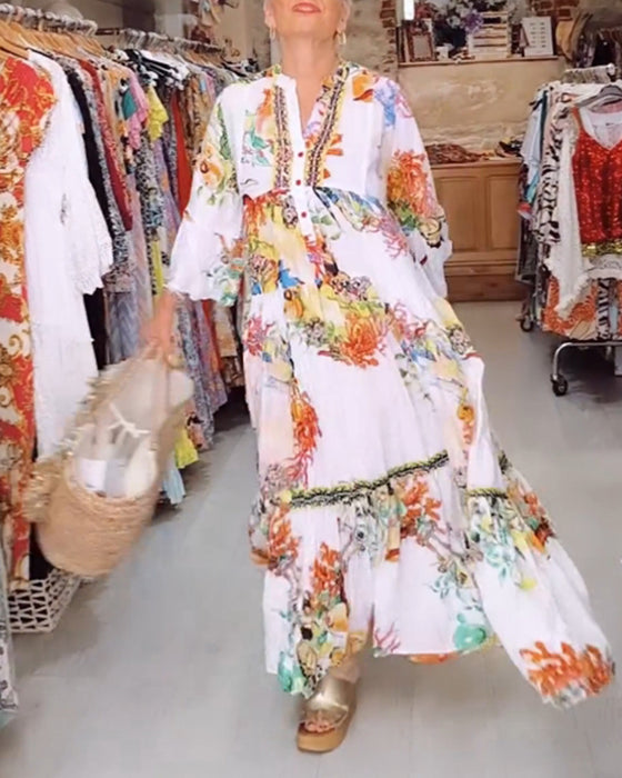 Patchworkkjole med Boho-trykk med knapper