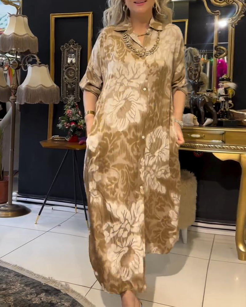 Kjole med jakkeslag med vintage trykk