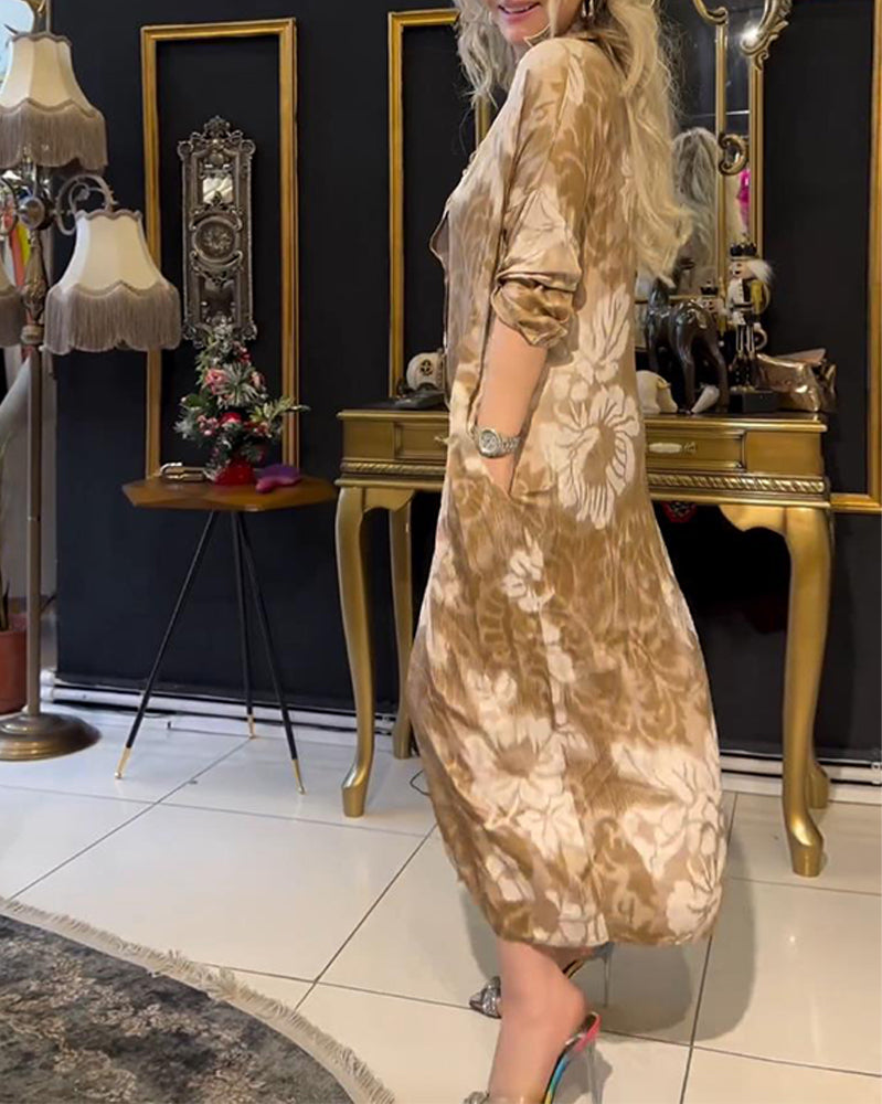 Kjole med jakkeslag med vintage trykk