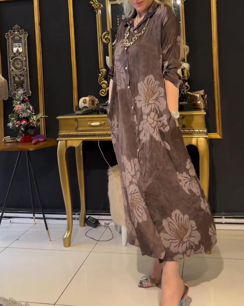 Kjole med jakkeslag med vintage trykk