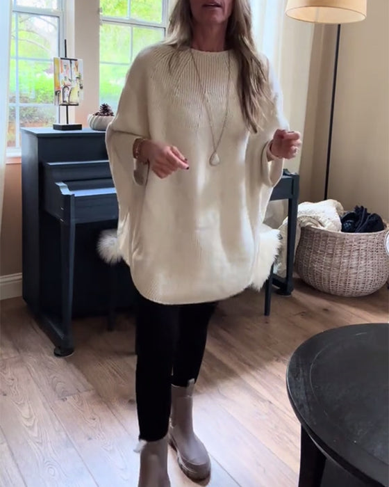 Mote ensfarget flaggermusermet genser med rund hals